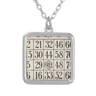 Vintage Bingo Card Silver Plated Necklace