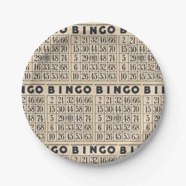 Vintage Bingo Game Card Paper Plates (Front)