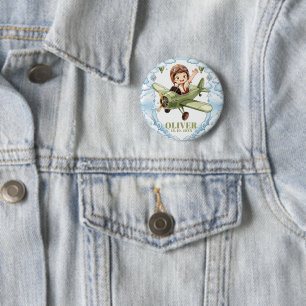Vintage Biplane Aeroplane Boy 1st Birthday Up Away 6 Cm Round Badge