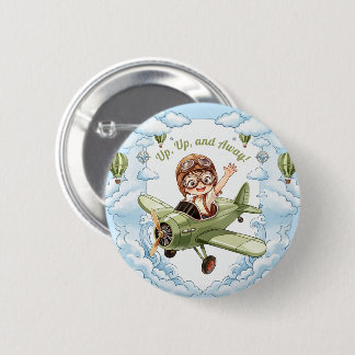 Vintage Biplane Aeroplane Boy Cloud Sky Up Away 6 Cm Round Badge