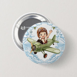 Vintage Biplane Aeroplane Boy Up Away Cloud Sky 6 Cm Round Badge