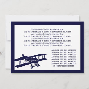 Vintage Biplane Aviator Blue Wedding Info Card