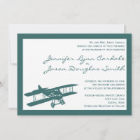 Vintage Biplane Aviator Blue Wedding Invitations