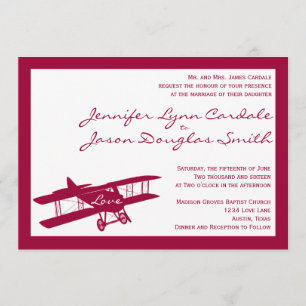 Vintage Biplane Aviator Magenta Wedding Invitation
