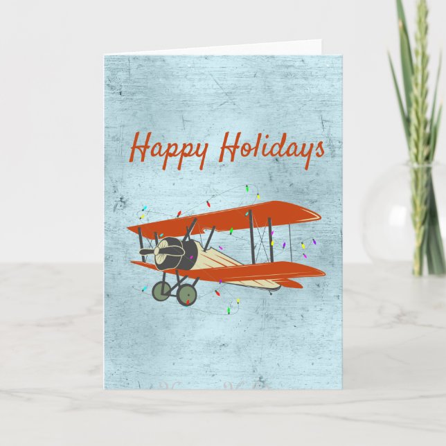Vintage Biplane Christmas Card (Front)