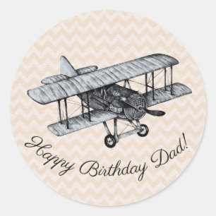 Vintage Biplane Customisable Classic Round Sticker