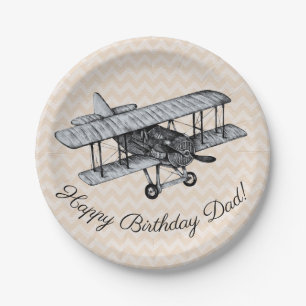 Vintage Biplane Customisable Paper Plate