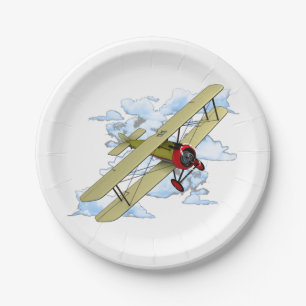 Vintage Biplane Flying Paper Plate