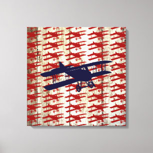 Vintage Biplane on Barn Wood Aviation Gifts Canvas Print