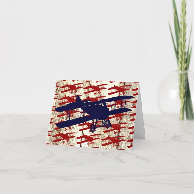 Vintage Biplane on Barn Wood Aviation Gifts Card (Front)