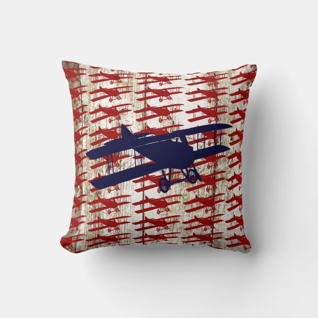Vintage Biplane on Barn Wood Aviation Gifts Cushion (Front)