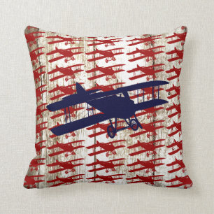 Vintage Biplane on Barn Wood Aviation Gifts Cushion