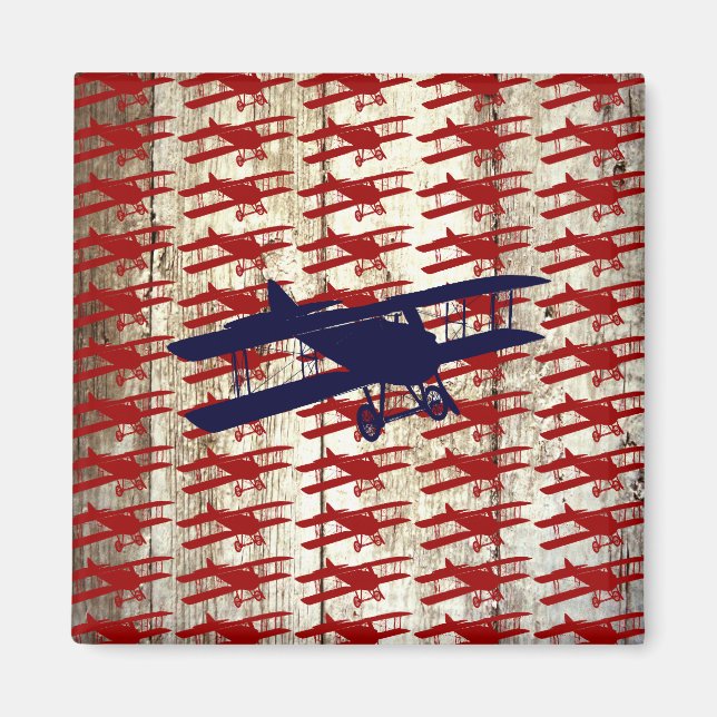 Vintage Biplane on Barn Wood Aviation Gifts Magnet (Front)