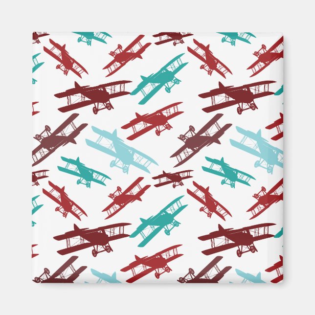 Vintage Biplane Pattern Aeroplane Aviator Gifts Magnet (Front)