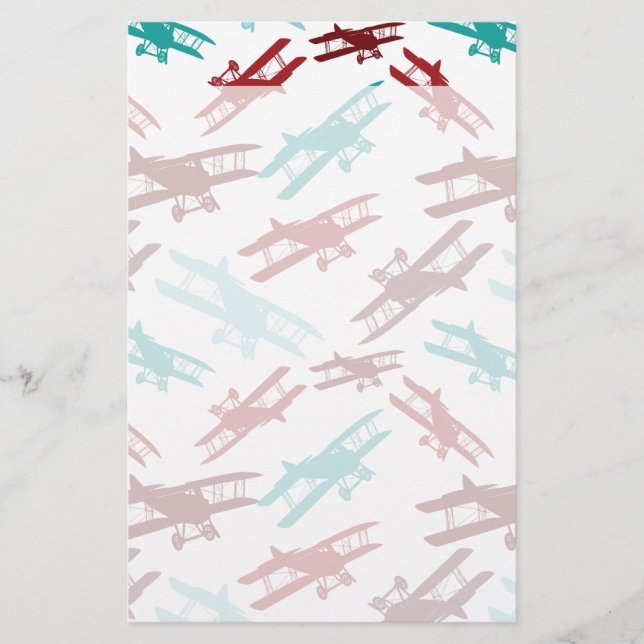 Vintage Biplane Pattern Aeroplane Aviator Gifts Stationery (Front)