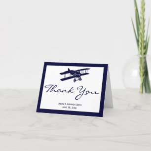 Vintage Biplane Personalised Wedding Aeroplane Thank You Card