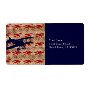 Vintage Biplane Propeller Aeroplane on Burlap Prin