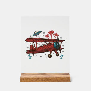 Vintage Biplane UFO Tropical Travel Shirt Design_1 Acrylic Sign