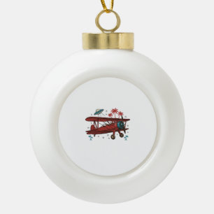 Vintage Biplane UFO Tropical Travel Shirt Design_1 Ceramic Ball Christmas Ornament