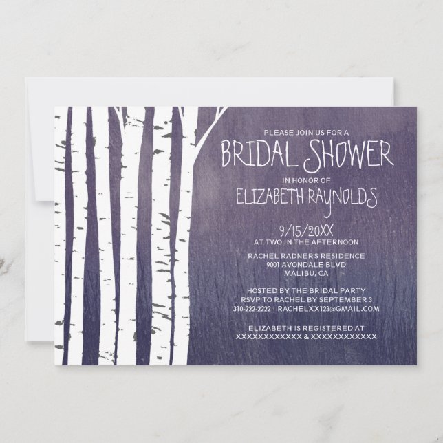 Vintage Birch Tree Bridal Shower Invitations (Front)