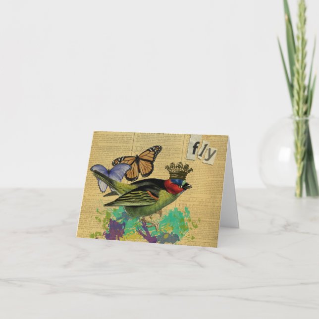 Vintage Bird Altered Art Collage Notecards (Front)