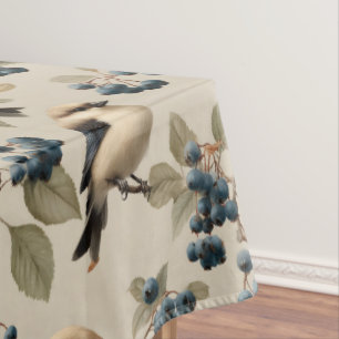 Vintage Bird and Blueberry Seamless Pattern Tablecloth