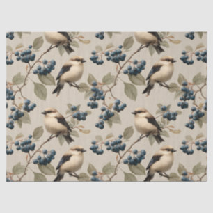 Vintage Bird and Blueberry Seamless Pattern Tissue Paper
