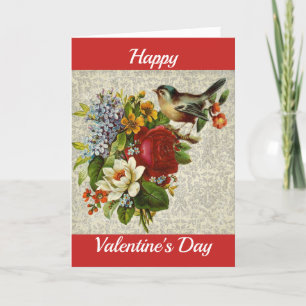 Vintage Bird And Bouquet Valentine Holiday Card