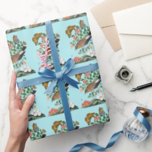 Vintage bird and butterfly wrapping paper