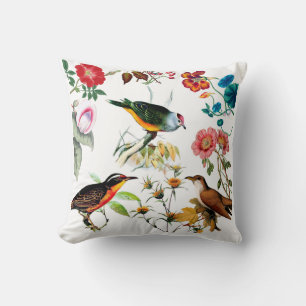 Vintage Bird and Floral Pattern Cushion