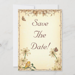 Vintage Bird and Flower Wedding Save The Date Invitation