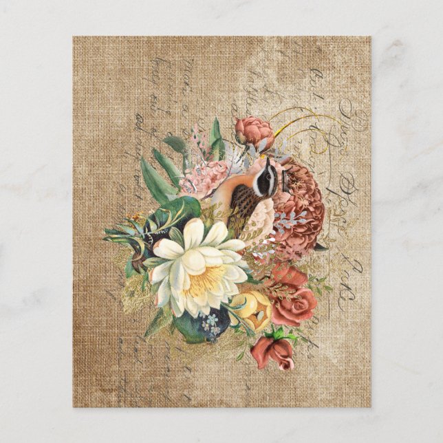 Vintage Bird And Flowers Scrapbook Paper (Front)