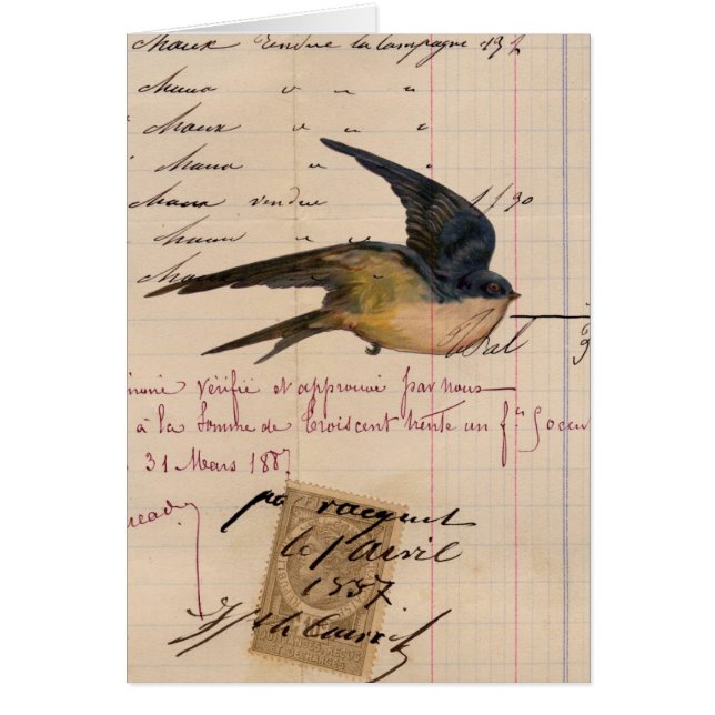 Vintage Bird and Ledger Paper Digital Art (Front)