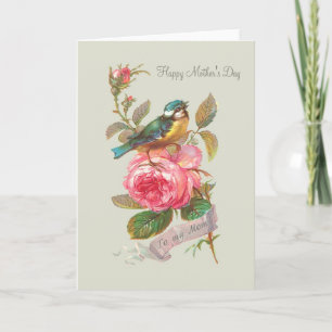 Vintage bird and rose Mother's Day Greeting Card