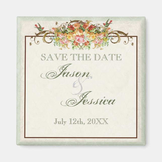 Vintage Bird and Roses - Save the Date Magnet (Front)