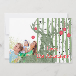 Vintage Bird Birch Tree Photo Christmas Card