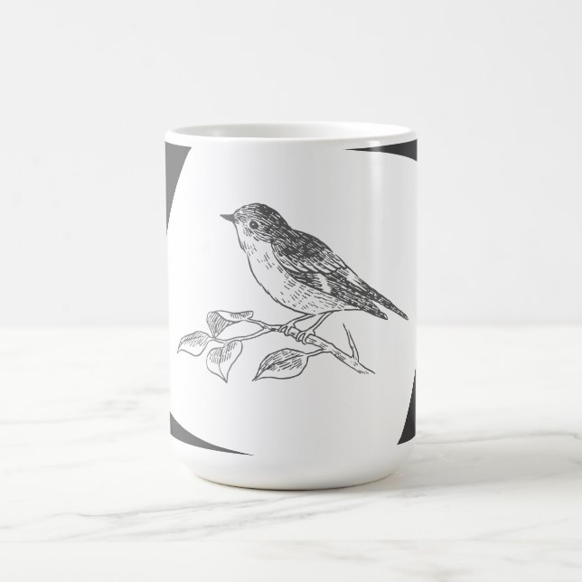 Vintage Bird Black And White Coffee Mug (Center)