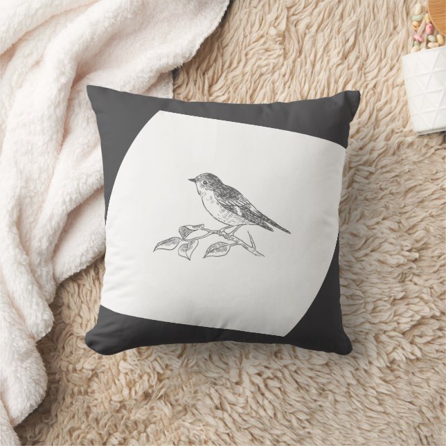 Vintage Bird Black And White Cushion (Blanket)