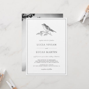 Vintage Bird Black And White Photo Wedding Invitation