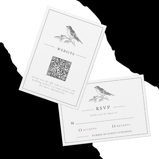 Vintage Bird Black And White QR Code Wedding Enclosure Card (Creator Uploaded)