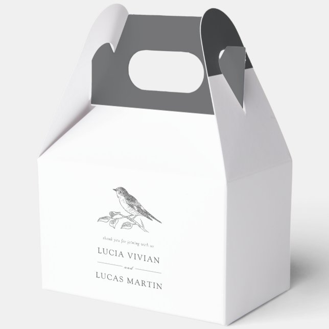 Vintage Bird Black And White Wedding Favour Box (Front)