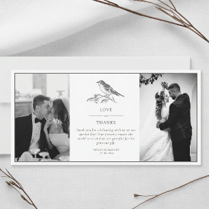 Vintage Bird Black And White Wedding Photo Thank You Card