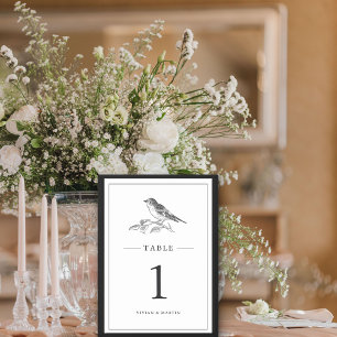 Vintage Bird Black And White Wedding Table Number