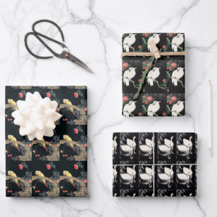 Vintage bird black illustration wrapping paper sheet