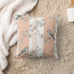 Vintage Bird Blossom Toile Stripe (10) Cushion
