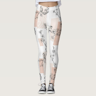 Vintage Bird Blossom Toile Stripe (10) Leggings