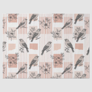 Vintage Bird Blossom Toile Stripe (11) Tissue Paper