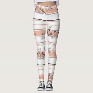 Vintage Bird Blossom Toile Stripe (12) Leggings