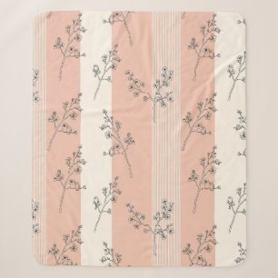 Vintage Bird Blossom Toile Stripe (13) Sherpa Blanket