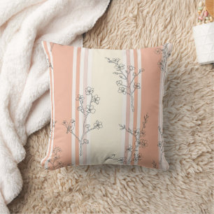 Vintage Bird Blossom Toile Stripe (14) Cushion
